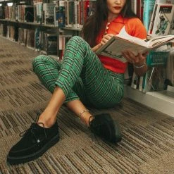 A9931  Black Suede X-Stitch Pointed Creeper