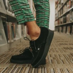 A9931  Black Suede X-Stitch Pointed Creeper