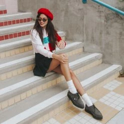 A9932 Grey Suede X-Stitch Pointed Creeper