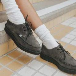 A9932 Grey Suede X-Stitch Pointed Creeper