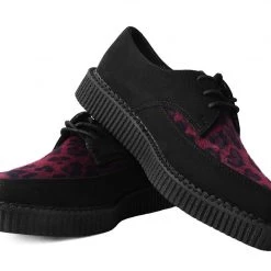 A9933 Black Suede & Red Leopard Hair Pointed Creeper Women