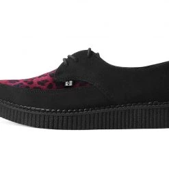 A9933 Black Suede & Red Leopard Hair Pointed Creeper Women