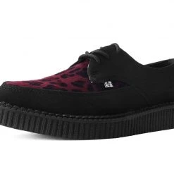 A9933 Black Suede & Red Leopard Hair Pointed Creeper Women