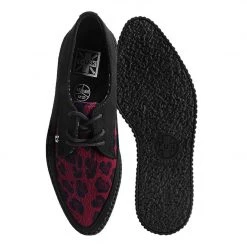 A9933 Black Suede & Red Leopard Hair Pointed Creeper Women