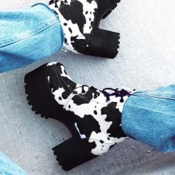 A9935L Black & White Cow Print Nosebleed Boot