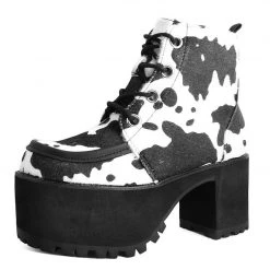 A9935L Black & White Cow Print Nosebleed Boot
