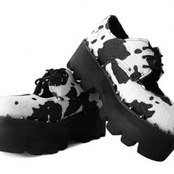 A9937 Women Black & White Cow Print Open Top Dino Lug