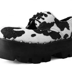 A9937 Women Black & White Cow Print Open Top Dino Lug
