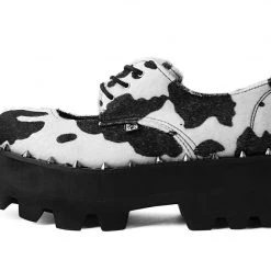 A9937 Women Black & White Cow Print Open Top Dino Lug