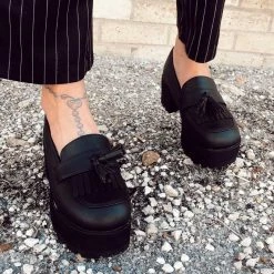 A9938L Back In Stock Black TUKskin™ Fringe Loafer Platform
