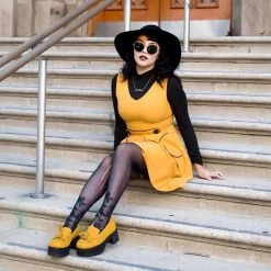 A9939L Mustard Faux Suede Fringe Loafer Platform