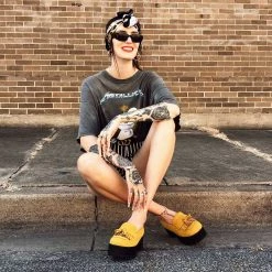 A9939L Mustard Faux Suede Fringe Loafer Platform