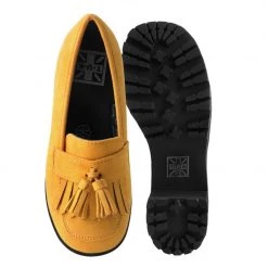 A9939L Mustard Faux Suede Fringe Loafer Platform