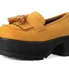 A9939L Mustard Faux Suede Fringe Loafer Platform