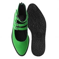 A9943L Women Jade Green Faux Suede 3-Strap Pointed Mary Jane