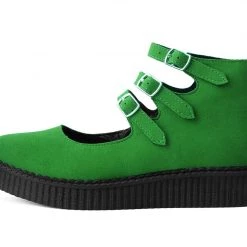 A9943L Women Jade Green Faux Suede 3-Strap Pointed Mary Jane