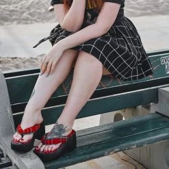 A9961L Red Tartan Strappy Bubble Heel Women