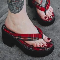 A9961L Red Tartan Strappy Bubble Heel Women