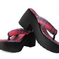 A9961L Red Tartan Strappy Bubble Heel Women