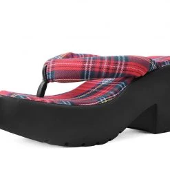 A9961L Red Tartan Strappy Bubble Heel Women