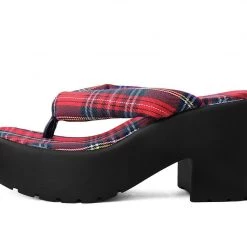 A9961L Red Tartan Strappy Bubble Heel Women