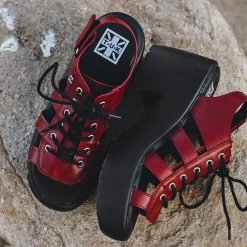 A9963L Red Lace Up Bubble Heel Women