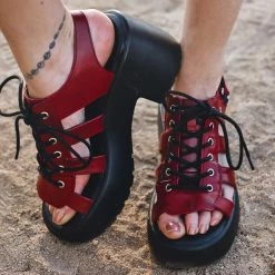 A9963L Red Lace Up Bubble Heel Women