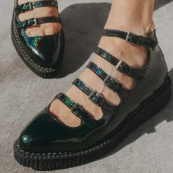 A9968L Black Metallic Sparkle Multi-Strap Mary Jane Women