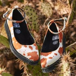 A9980L Brown Cow Print Pointed Ballet Creeper