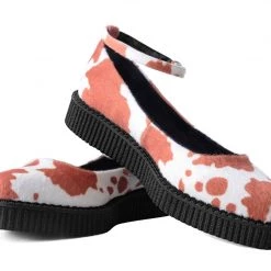 A9980L Brown Cow Print Pointed Ballet Creeper
