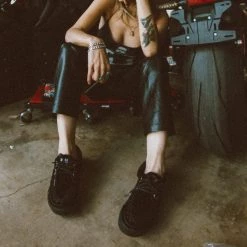 A9983 Black Velvet D-Ring Interlace Sneaker Women