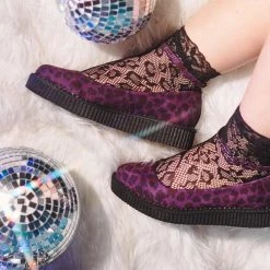 A9985L Women Purple Leopard Pointed Ballet Creeper