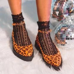 A9986L Orange Leopard Pointed Ballet Creeper