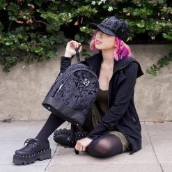 HT01 T.U.K. Black Crushed Velvet Hat Women