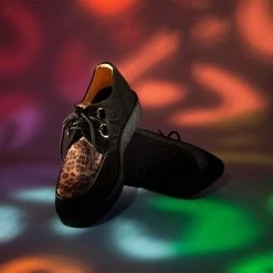 D9761 Women Black Suede & Leopard 1970 Original Creeper