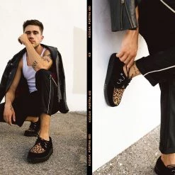 F8142 Back In Stock Black & Leopard Viva II Low Creeper