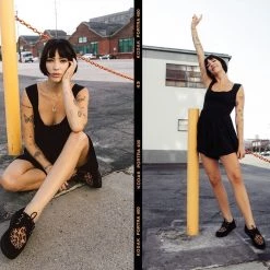 F8142 Back In Stock Black & Leopard Viva II Low Creeper