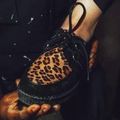 F8142 Back In Stock Black & Leopard Viva II Low Creeper