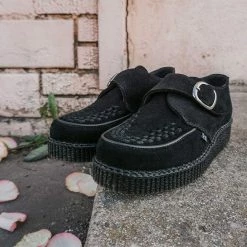 F9823 Black Suede Monk Buckle Viva II Creeper