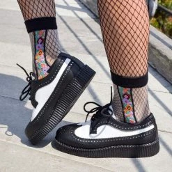 F9742 Women Black & White Wingtip Tie TUKskin™ Viva II Low Creeper