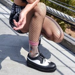 F9742 Women Black & White Wingtip Tie TUKskin™ Viva II Low Creeper