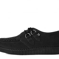 F9779 Women Black Faux Suede D-Ring Interlace Creeper