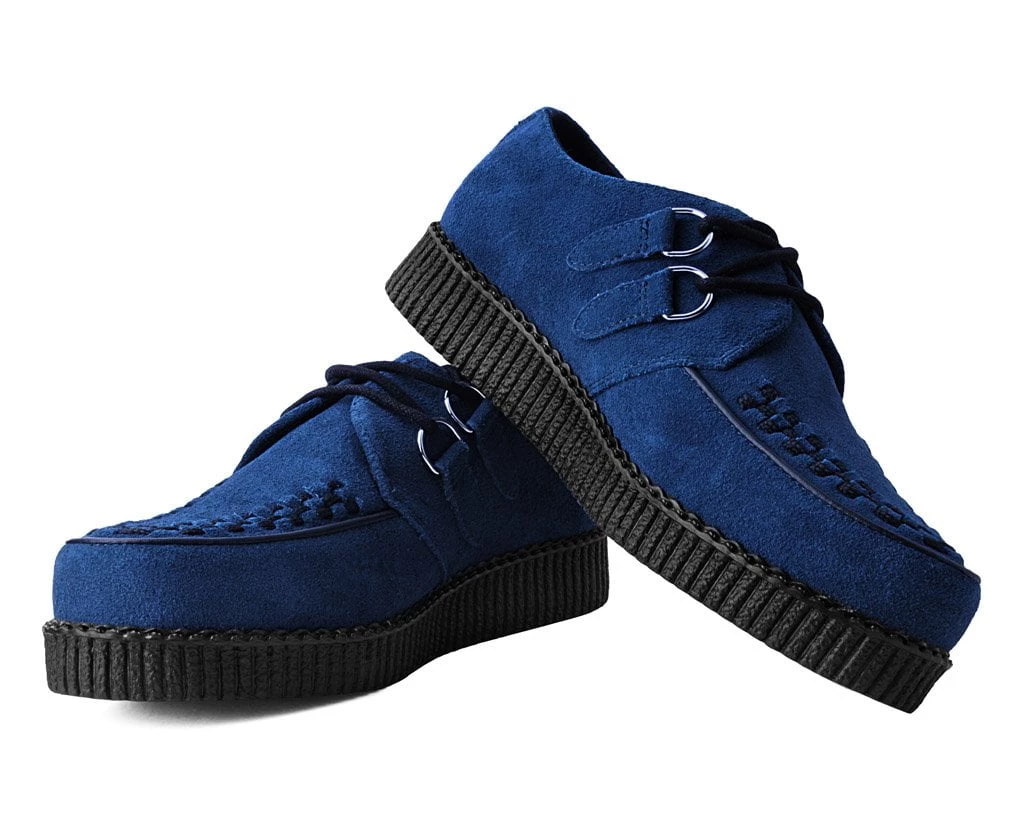 F9812 Women Navy Suede Viva Low D-Ring Interlace Creeper