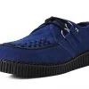 F9812 Women Navy Suede Viva Low D-Ring Interlace Creeper