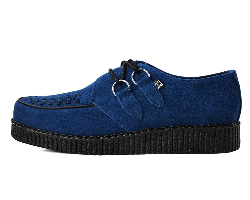 F9812 Women Navy Suede Viva Low D-Ring Interlace Creeper
