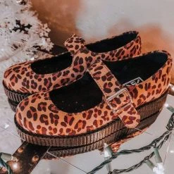 F9830L Brown Leopard Faux Suede Viva II Mary Jane