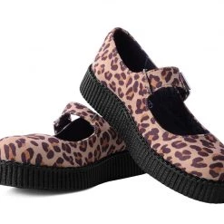 F9830L Brown Leopard Faux Suede Viva II Mary Jane