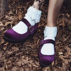 F9868L Women Purple Velvet Viva II Mary Jane
