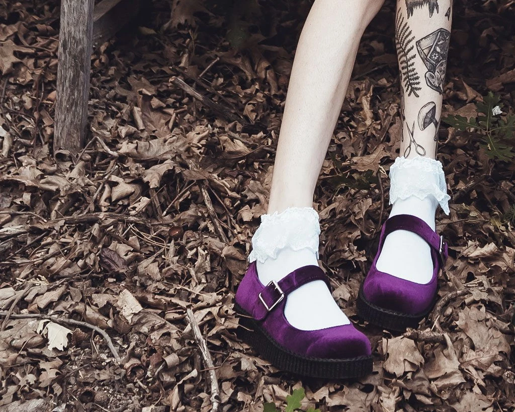 F9868L Women Purple Velvet Viva II Mary Jane