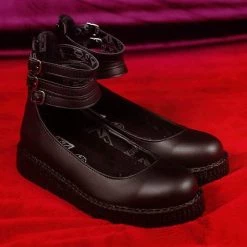 F9909L Black TUKskin™ 3-Strap Mary Jane Women